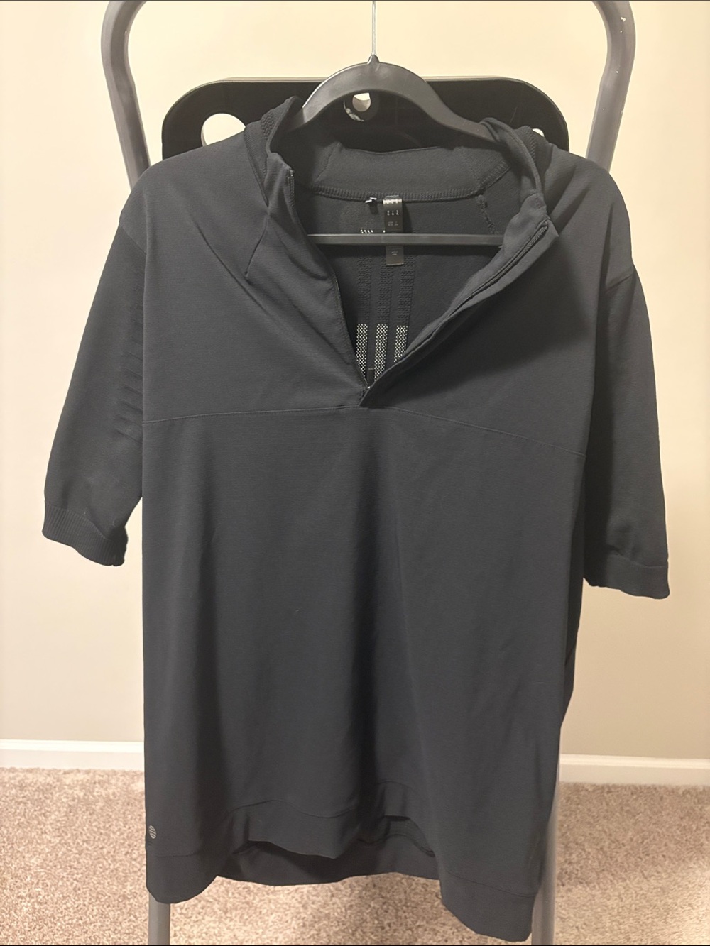 adidas Black Short-Sleeve Hooded Athletic Polo